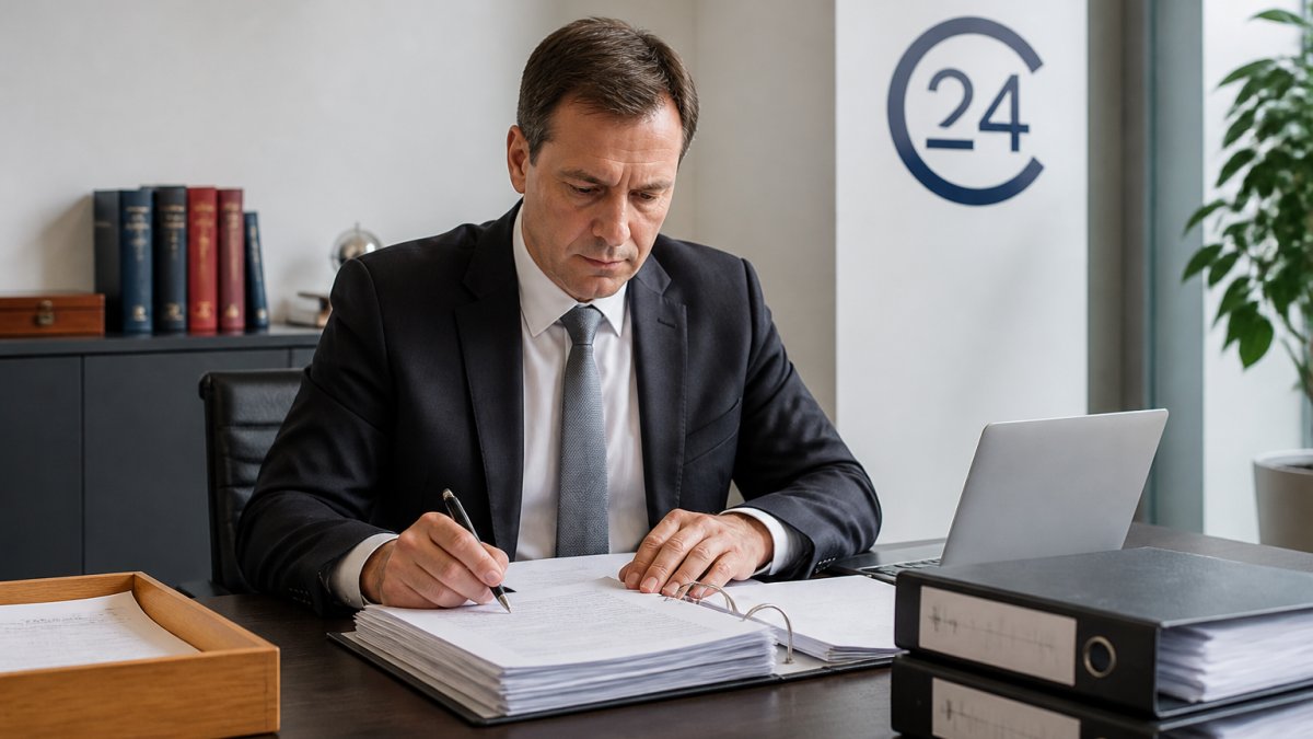 Notar prüft Unterlagen zur Löschung einer GmbH aus dem Handelsregister